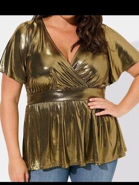 Torrid Liquid Shine Surplice Peplum Top Metallic Gold Plus Size 3X Party Shine